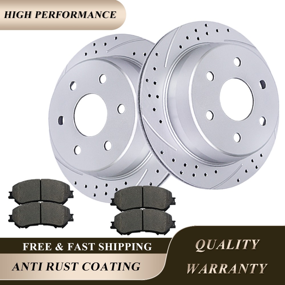 Rear Drilled Brake Rotors Ceramic Pads Fit Chevy Silverado 1500 Tahoe GMC Yukon