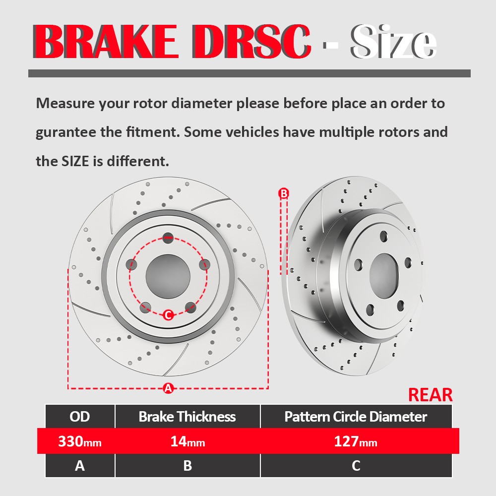 For 2011-18 Dodge Durango Grand Cherokee 330mm Front and Rear Rotors Brake Pads