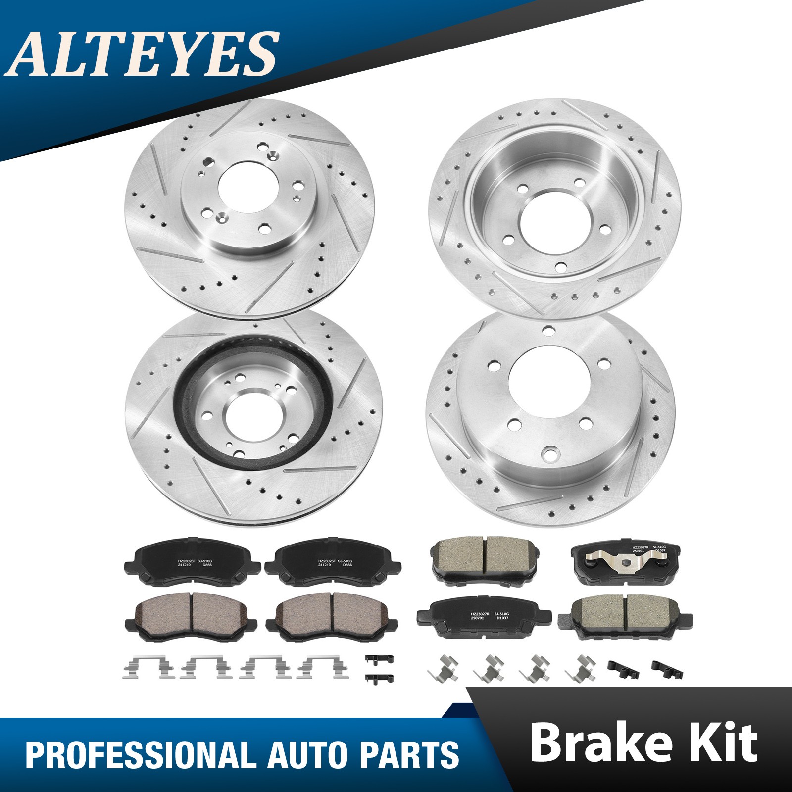 Front & Rear Drilled Rotors + Brake Pads for Dodge Avenger Caliber Jeep Compass