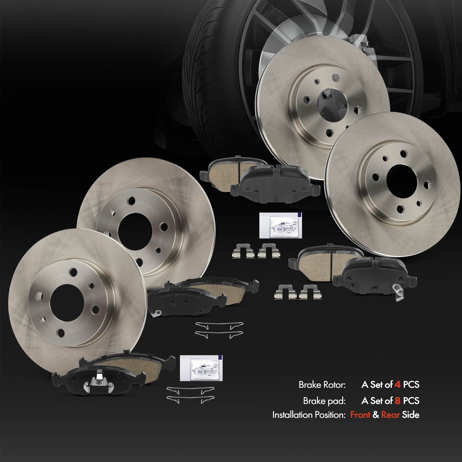 Front & Rear Side Disc Brake Rotors & Ceramic Brake Pads for Fiat 500 L4 1.4L