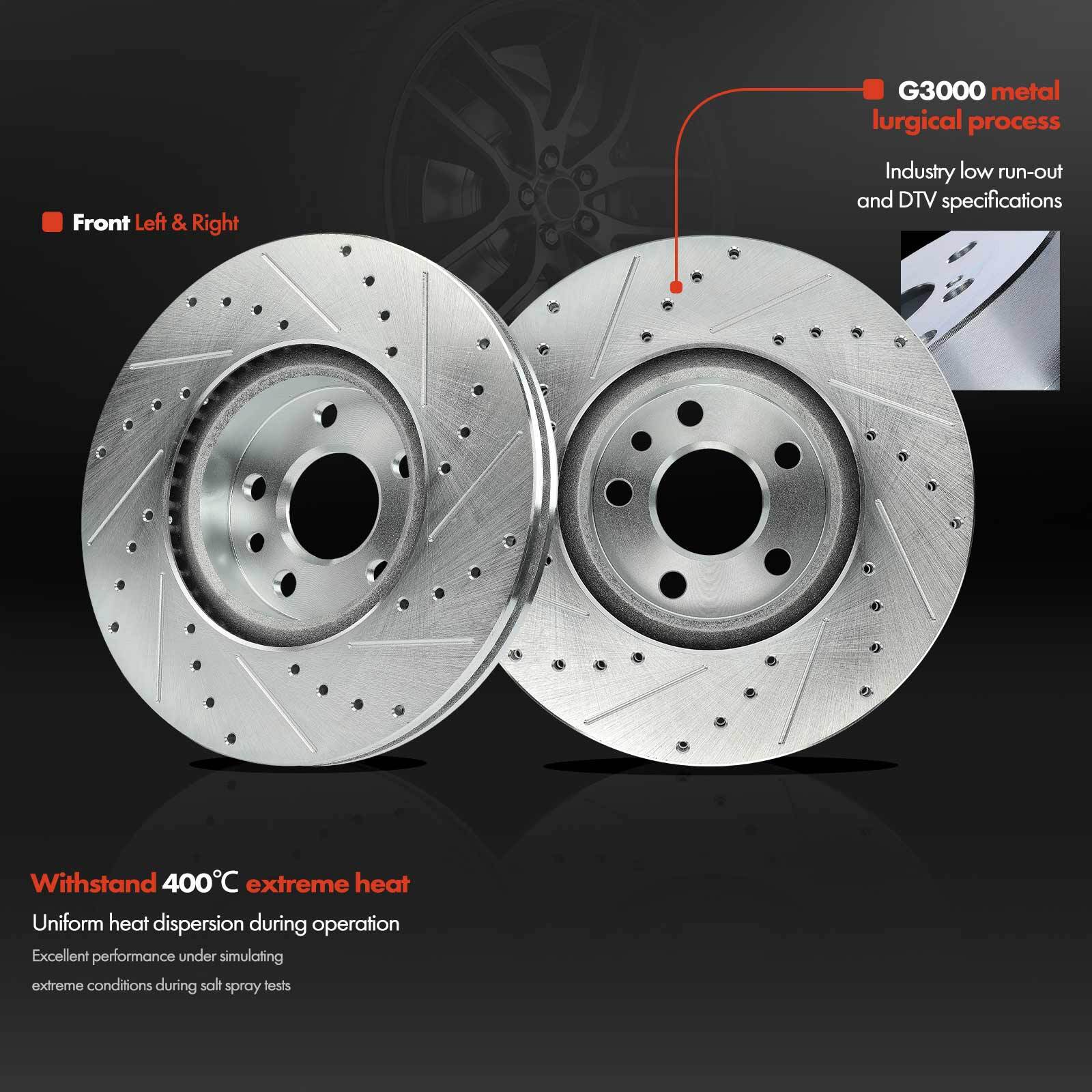 2x Front Left & Right Drilled Brake Rotors for Volvo S60 S80 V60 XC70 Land Rover