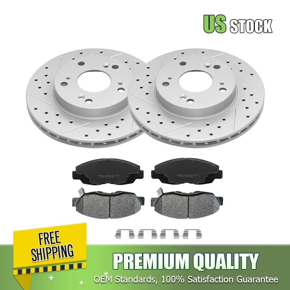 Front Drilled Slotted Rotors + Brake Pads for 2006-2009 2010 2011 Honda Civic