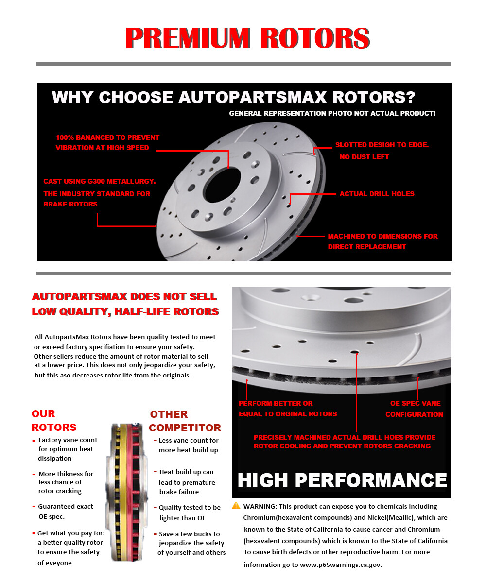 Front Drilled And Slotted Brake Rotors and Brake Pads For 2WD 4WD 4X4 Chevy GMC