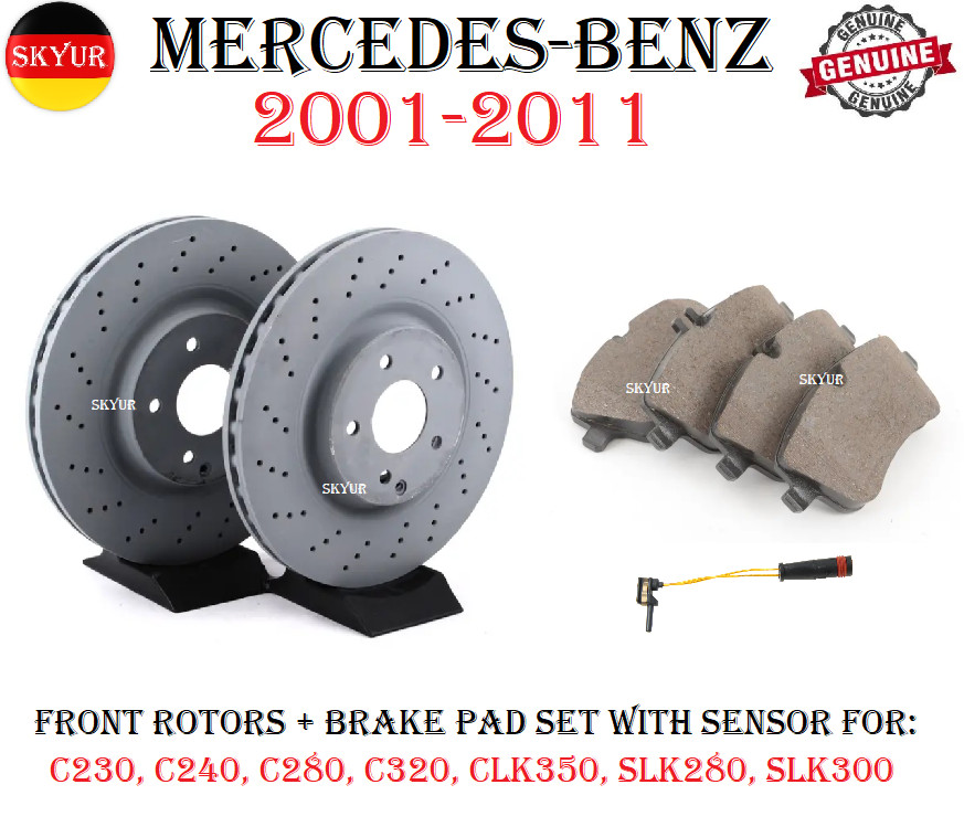 Front Brake Rotors With Brake Pads & Sensor For 2001-2011 Mercedes-Benz Vehicles