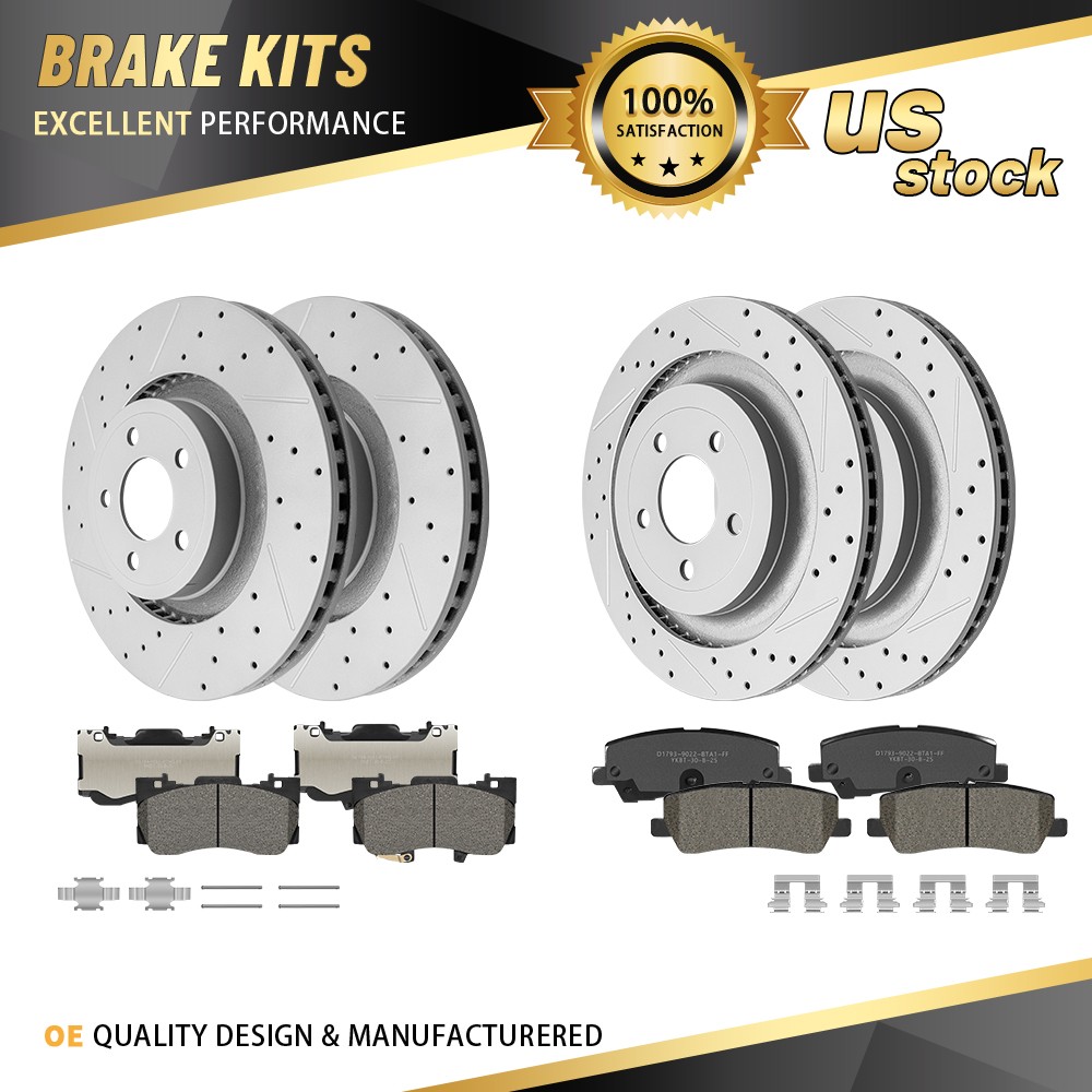 Front Rear Drilled Slotted Brake Rotors Ceramic Pads for 2015-2018 Ford Mustang