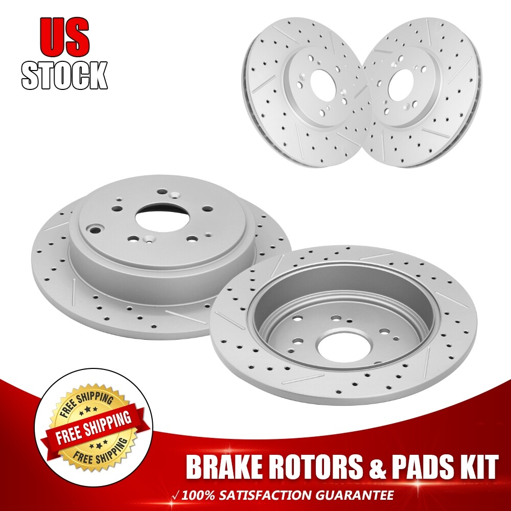 For 2003-2008 Honda Pilot 2001-2006 Acura MDX Front & Rear Drilled Brake Rotors