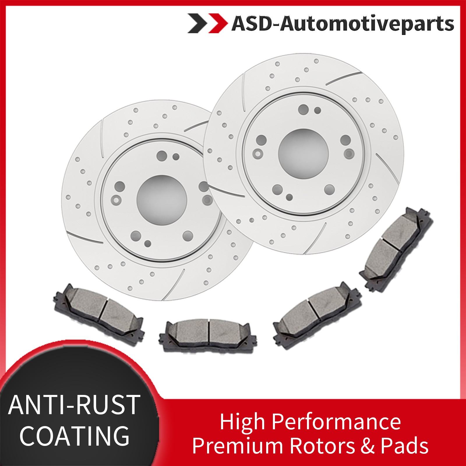 260mm Rear Drilled Rotors Discs Brake Pad Fit 06-11 Honda Civic Brakes Kit