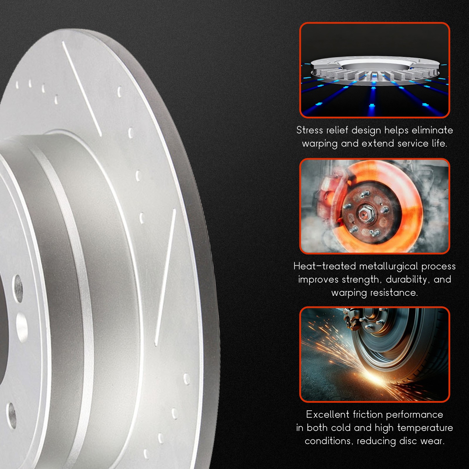 Slotted Rear Brake Rotors & Ceramic Brake Pads For 2013 2014 2015 For Kia Optima