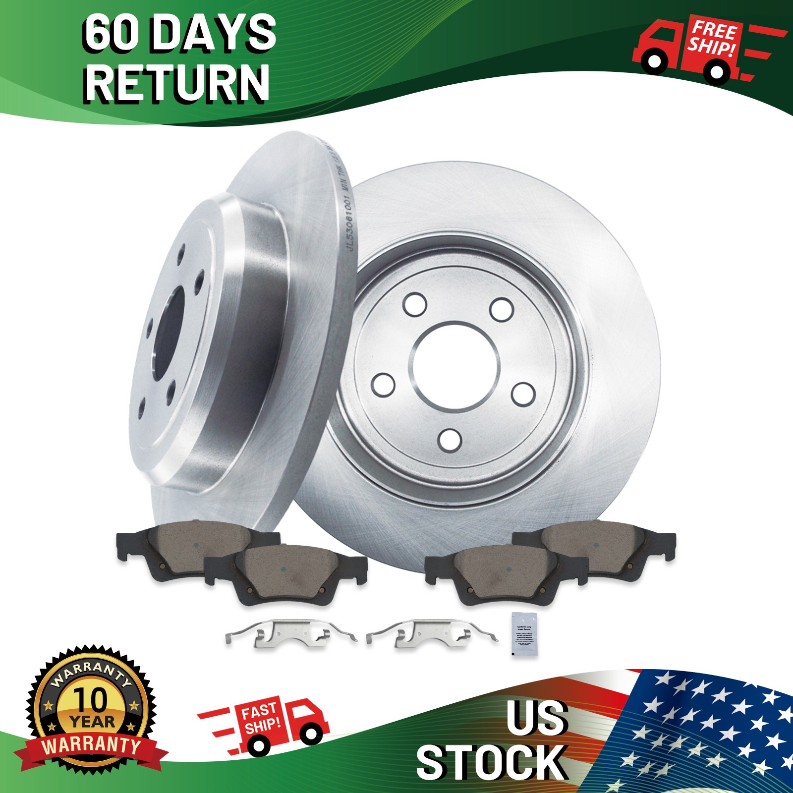Rear Brake Disc Rotors & Ceramic Pads Kit for Jeep Grand Cherokee 2011-2020