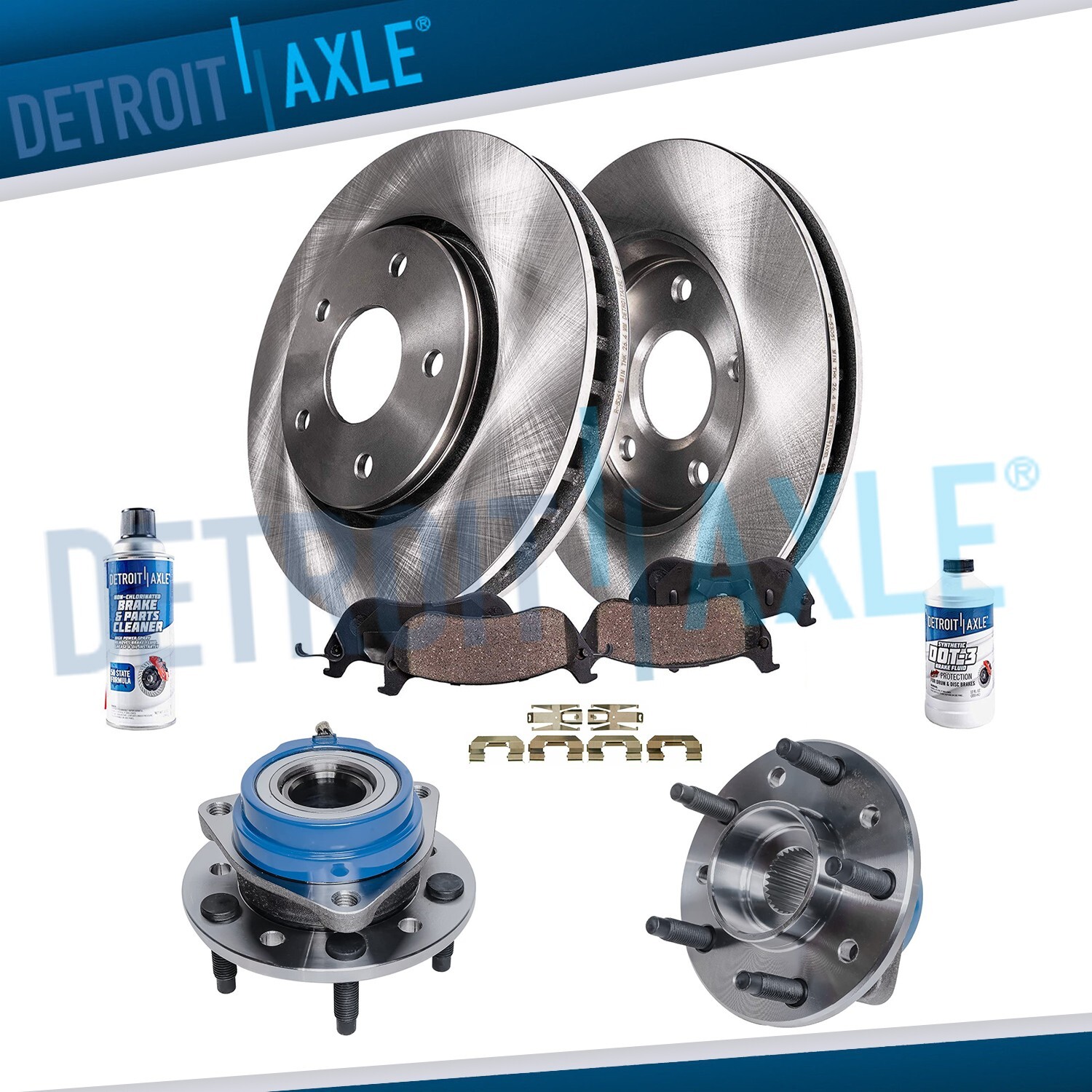 Front Wheel Bearings Disc Rotors + Brake Pads for Chevy Malibu Pontiac Grand Am