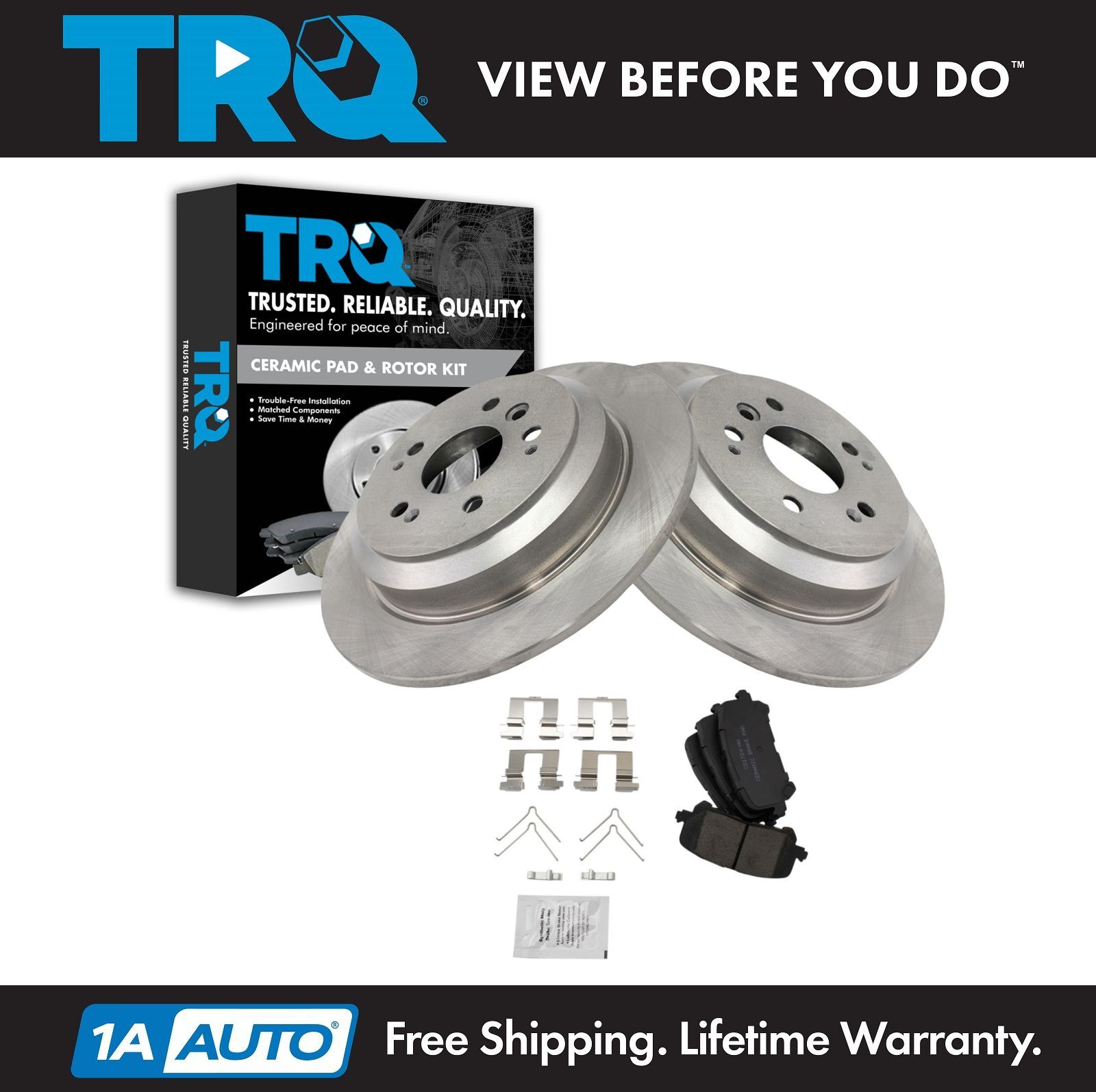 TRQ Rear Premium Posi Ceramic Disc Brake Pads & Rotor Kit for Pilot Ridgeline