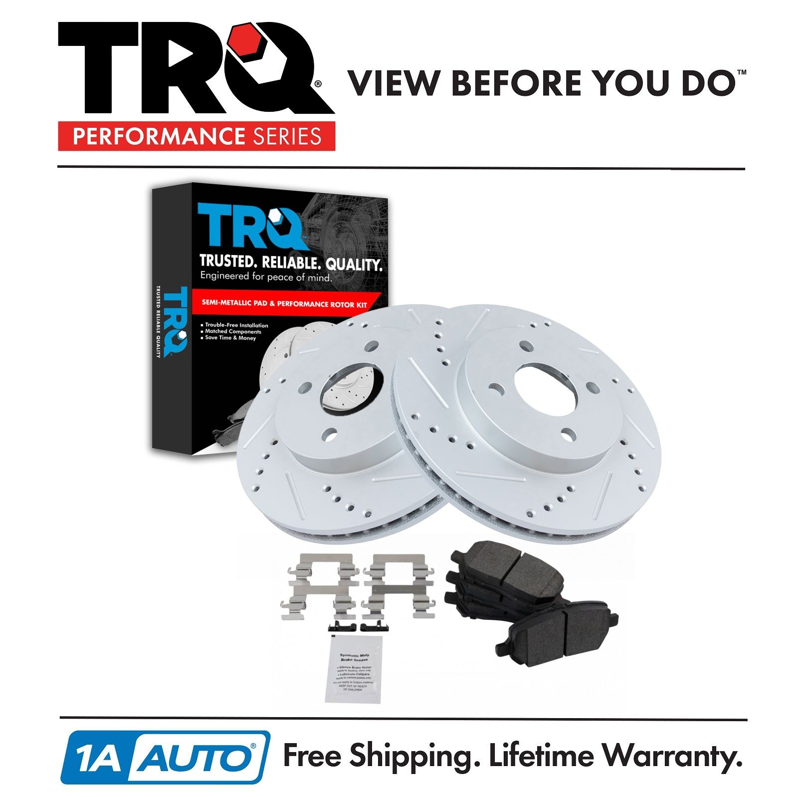 TRQ Front Metallic Brake Pad & Performance Drilled Slotted Coated Rotors