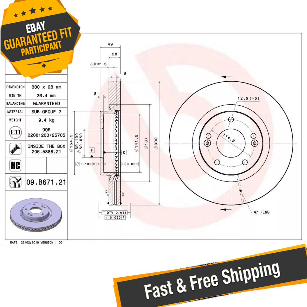 Brembo 09.B671.21 300mm Front Disc Brake Rotor for 2011-2013 Kia Sorento