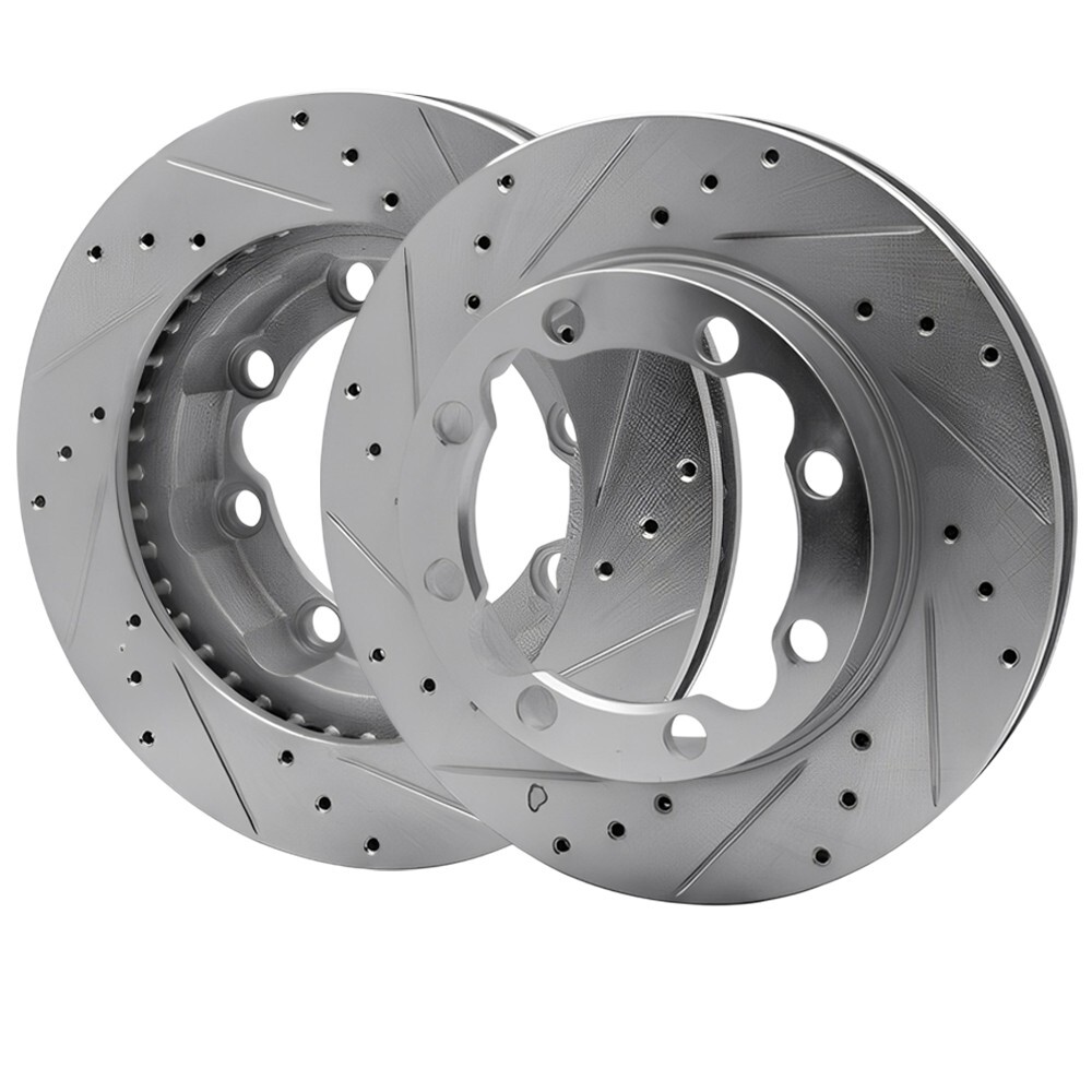 Front Right & Front Left Drilled-Slotted Disc Brake Rotors For GMC K3500 00-90