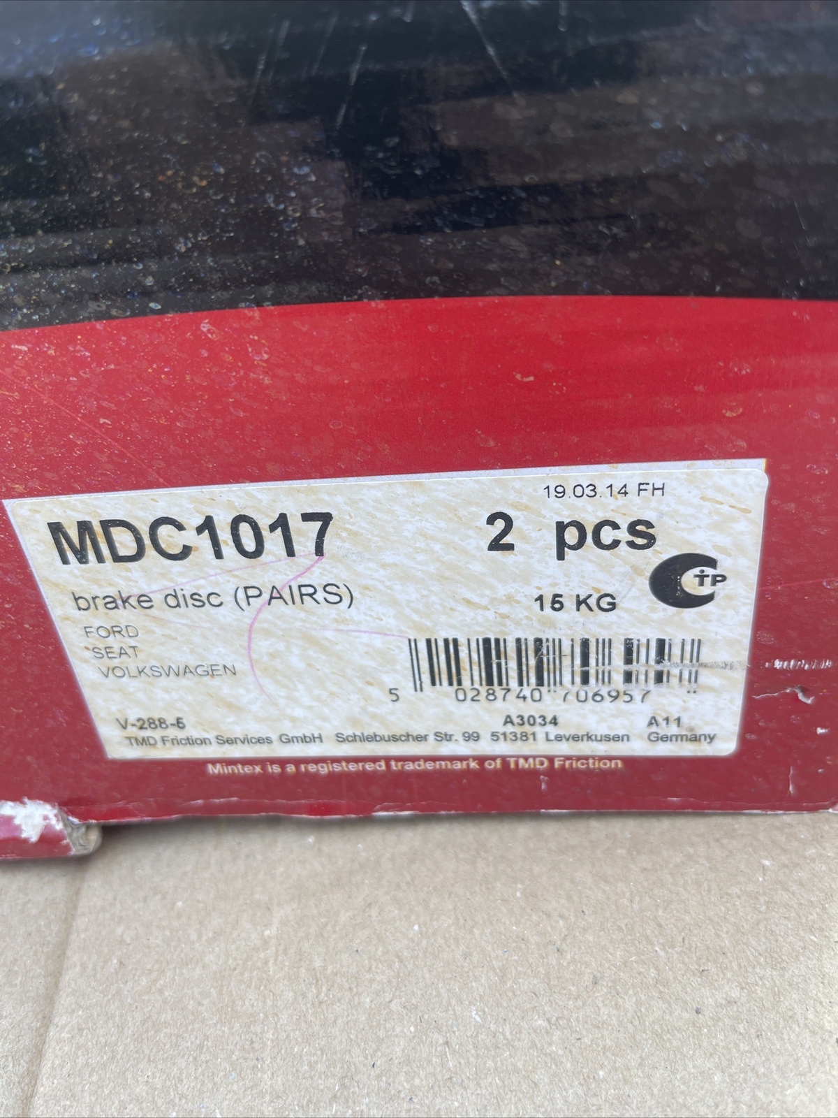 Front Discs Fit Galaxy, Sharan, Alhambra. Mintex Mdc1017