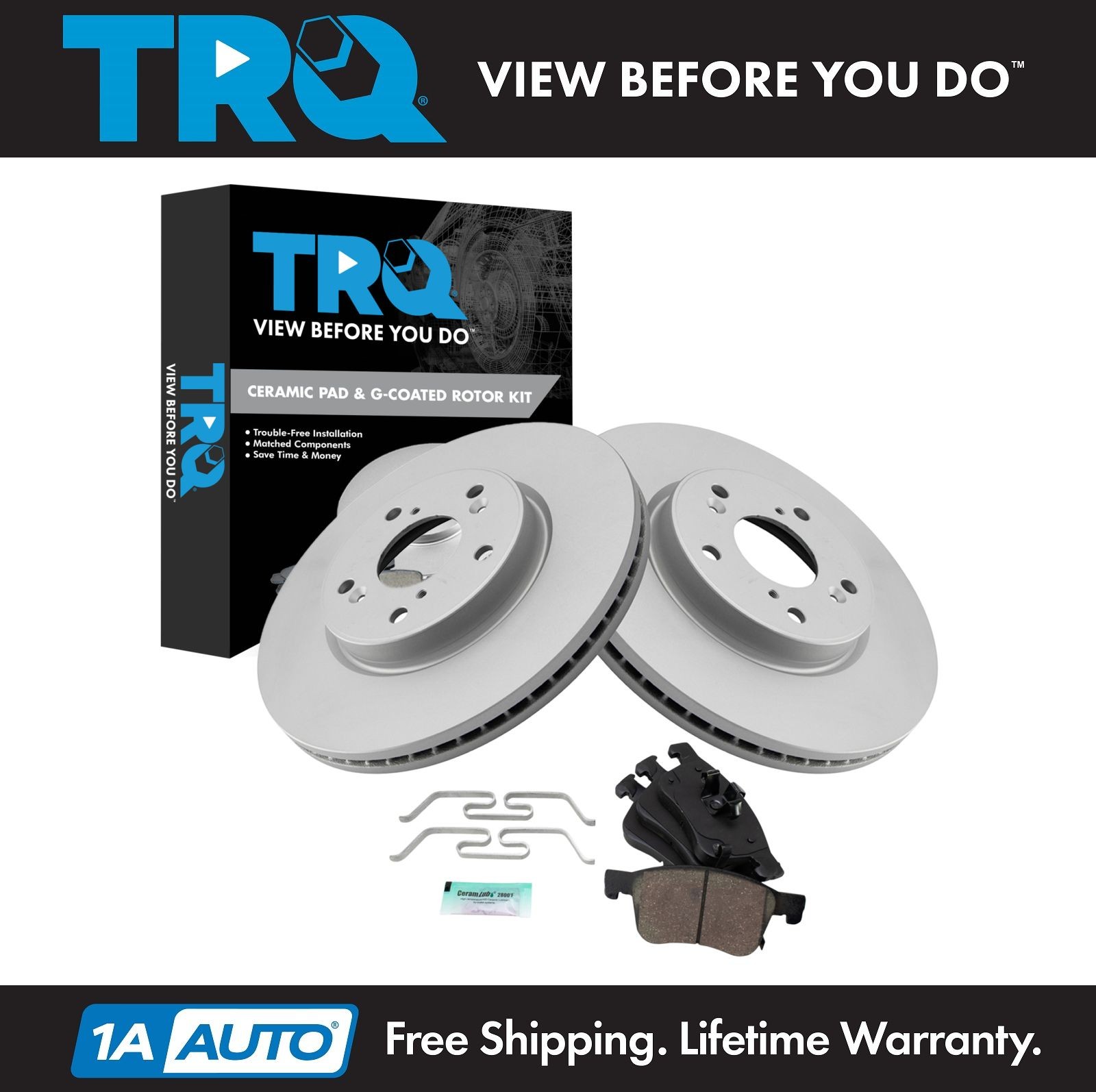 TRQ Front Brake Pad & Rotor Kit Ceramic Premium G-Coated Fits 2024 Honda Accord