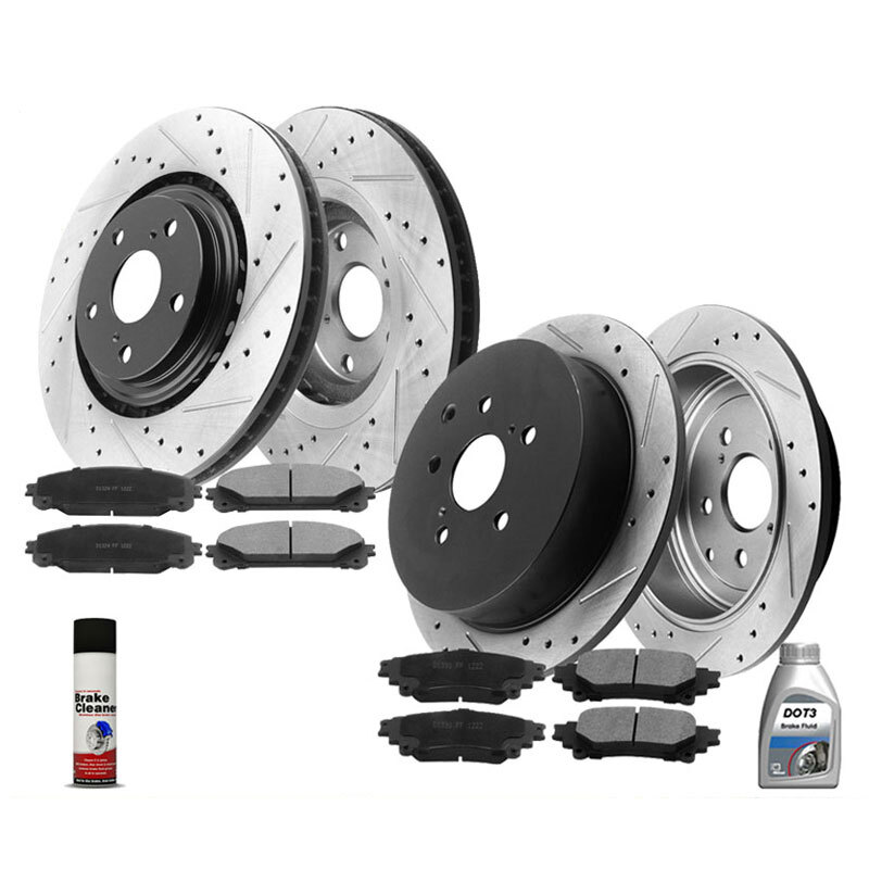 Front & Rear Drilled Rotors + Brake Pad for Toyota Sienna Highlander Lexus RX350