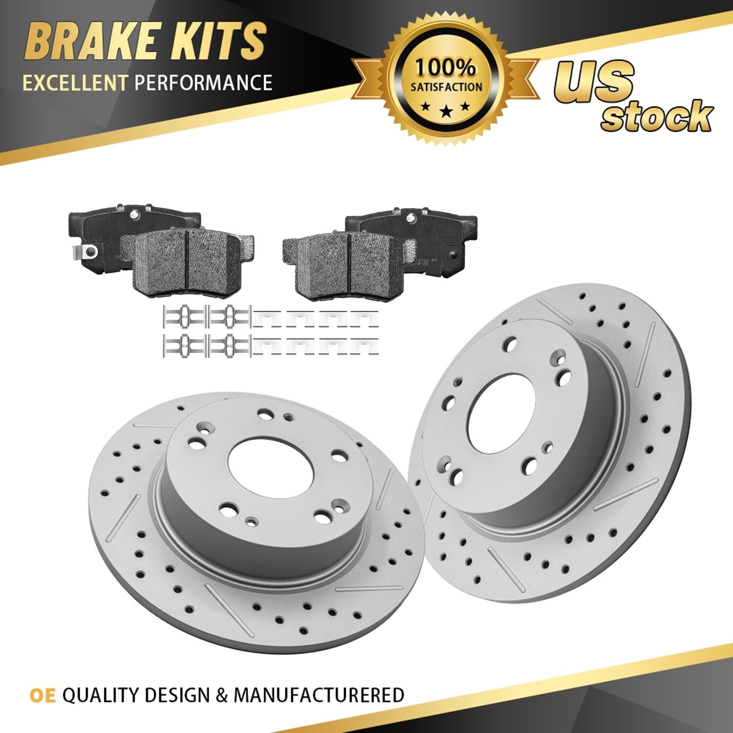 260mm REAR Drilled Disc Rotors + Ceramic Brake Pads for Honda Accord Acura TSX