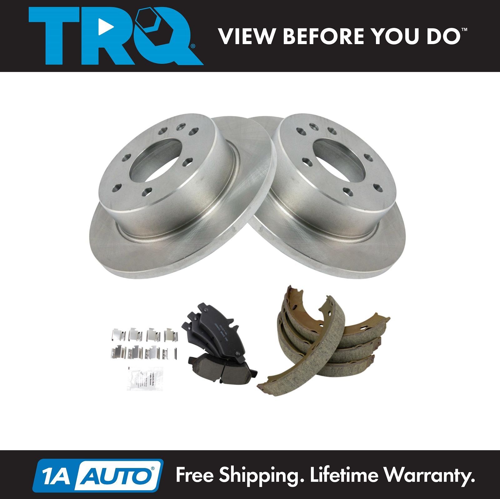 TRQ Rear Brake Pad & Rotor Kit For 07-09 Dodge 07-16 Freightliner 10-18 Mercedes