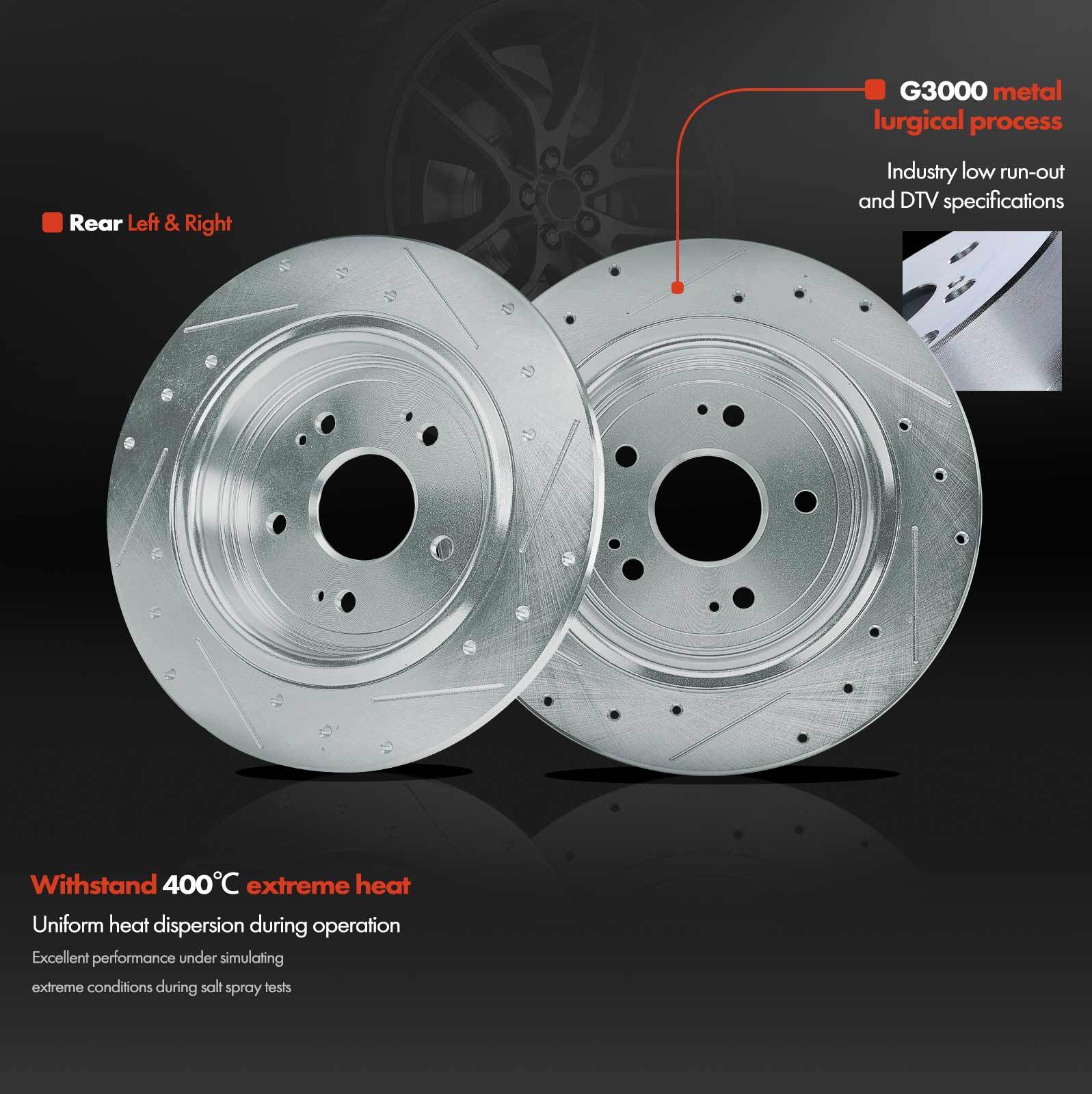 6Pcs Drilled Brake Rotor & Ceramic Brake Pad for Acura TLX 2015-2020 Rear Side