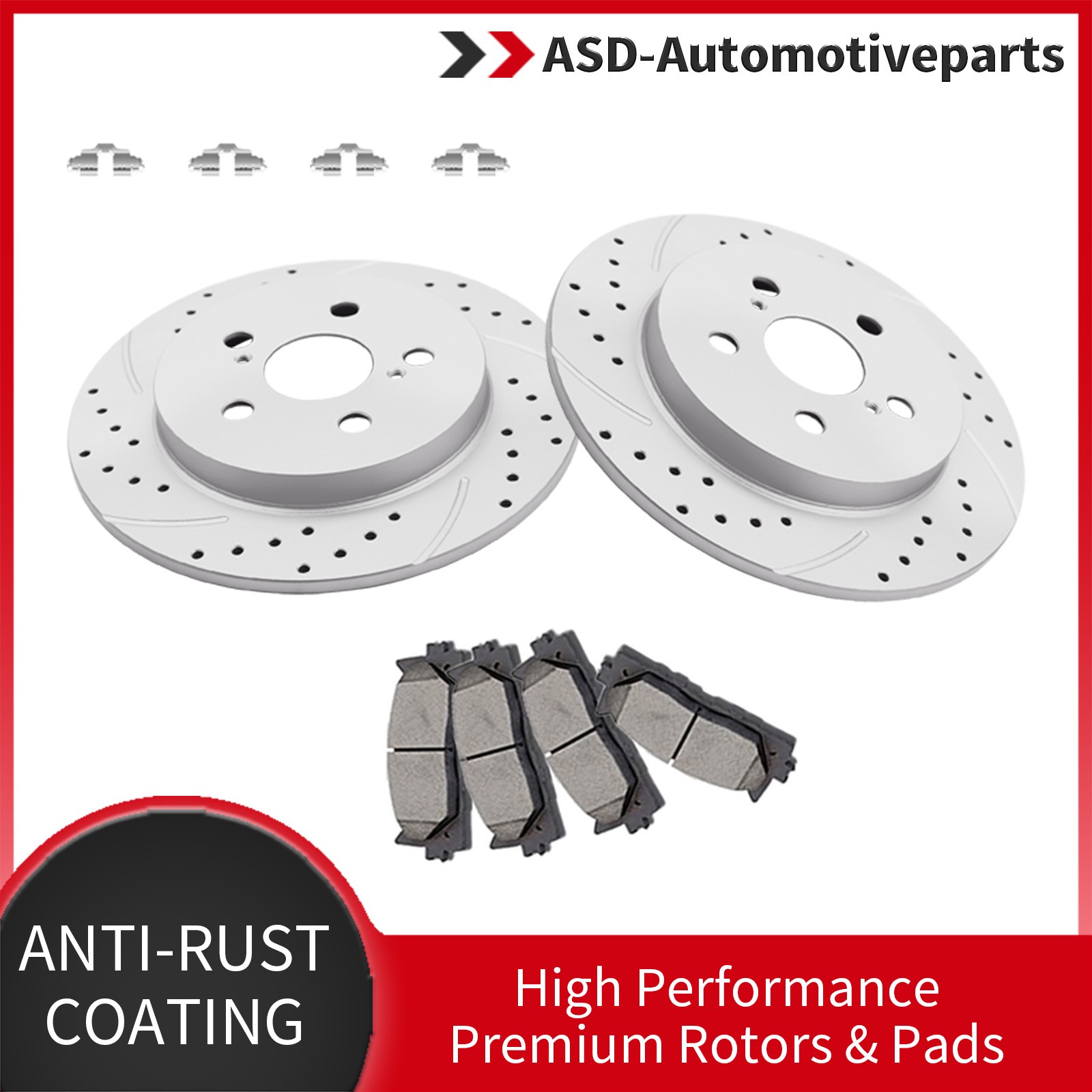 259mm REAR Slotted Brake Rotors Pads Kits for Toyota Corolla Matrix Prius 1.8L