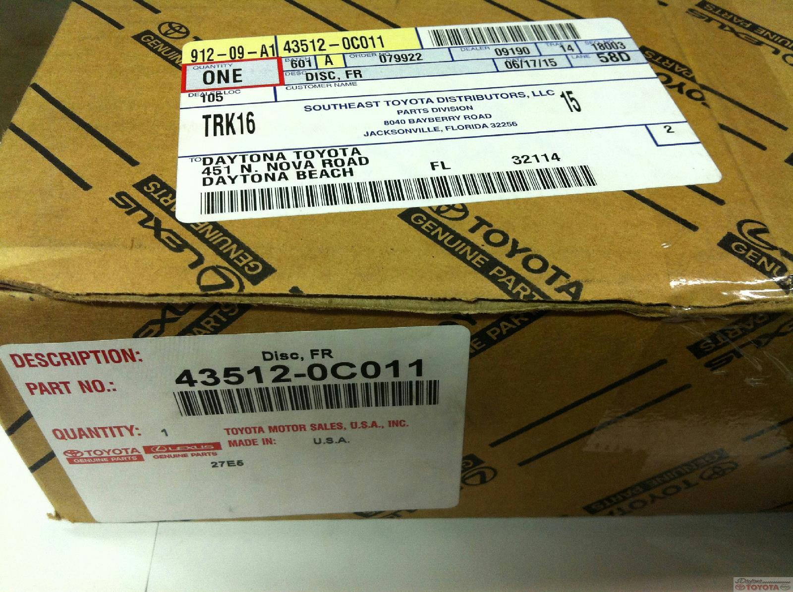 OEM TOYOTA FRONT ROTOR FITS SELECT SEQUOIA AND TUNDRA (VIN# REQUIRED)