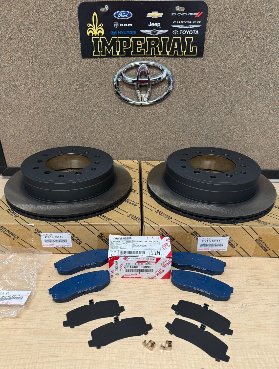 2010-2023 TOYOTA 4RUNNER GENUINE OEM REAR BRAKE ROTORS OEM PAD KIT & SHIMS