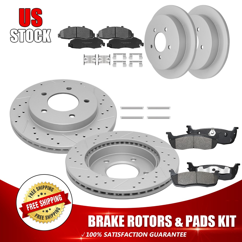For 2000-03 Ford F-150 4WD Front Rear Drilled Disc Rotors Ceramic Brake Pads Kit