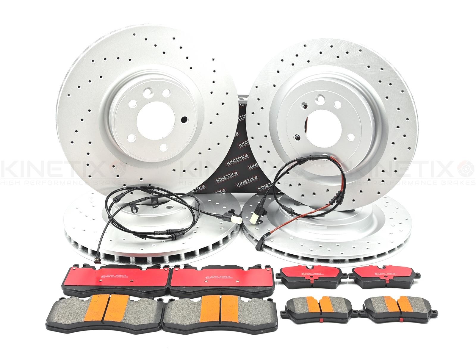 FOR RANGE ROVER SPORT 3.0 SDV6 FRONT REAR CROSS DRILLED BRAKE DISCS PADS SENSORS