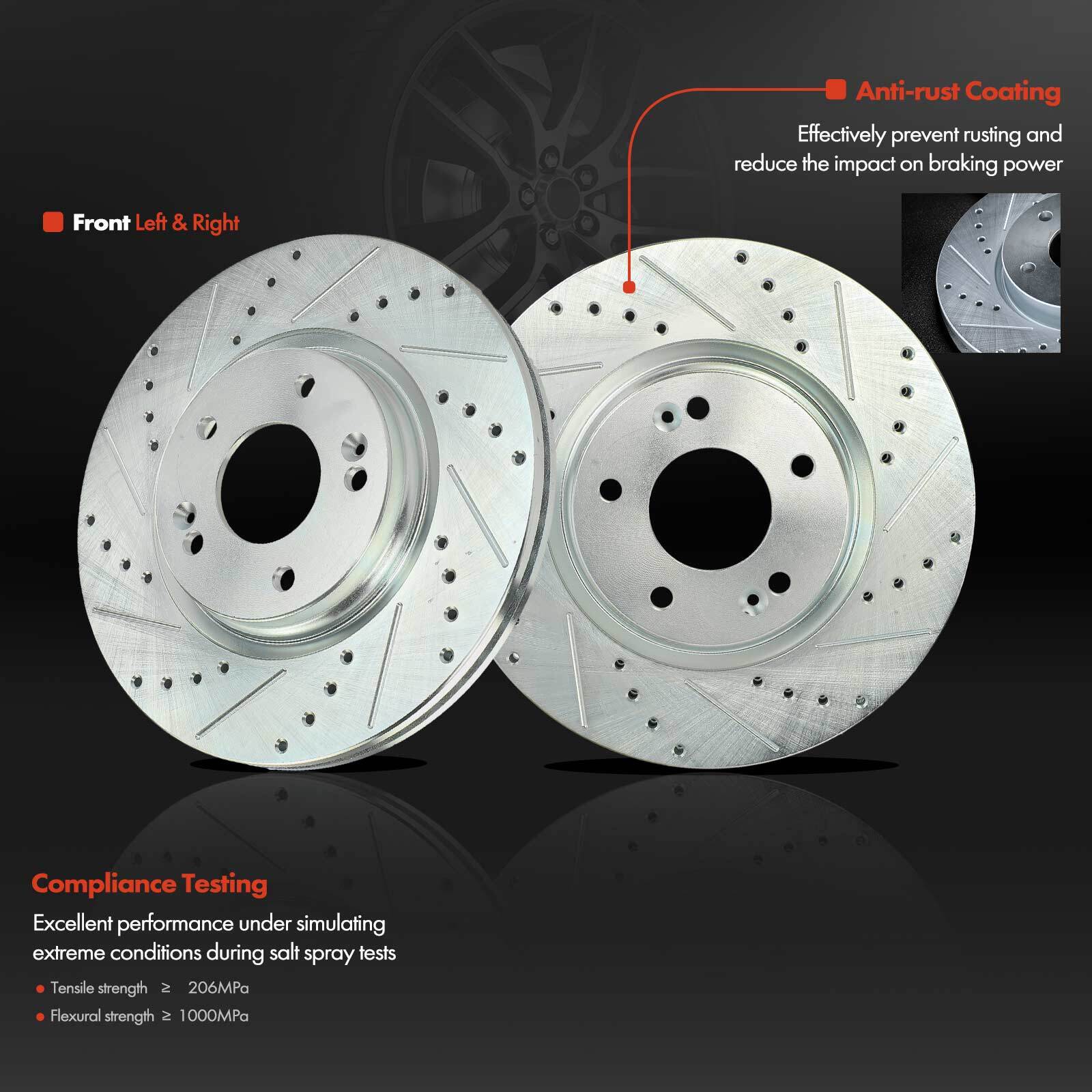 6x Front Drilled Brake Rotors & Brake Pads for Hyundai Sonata 15-19 Kia Optima