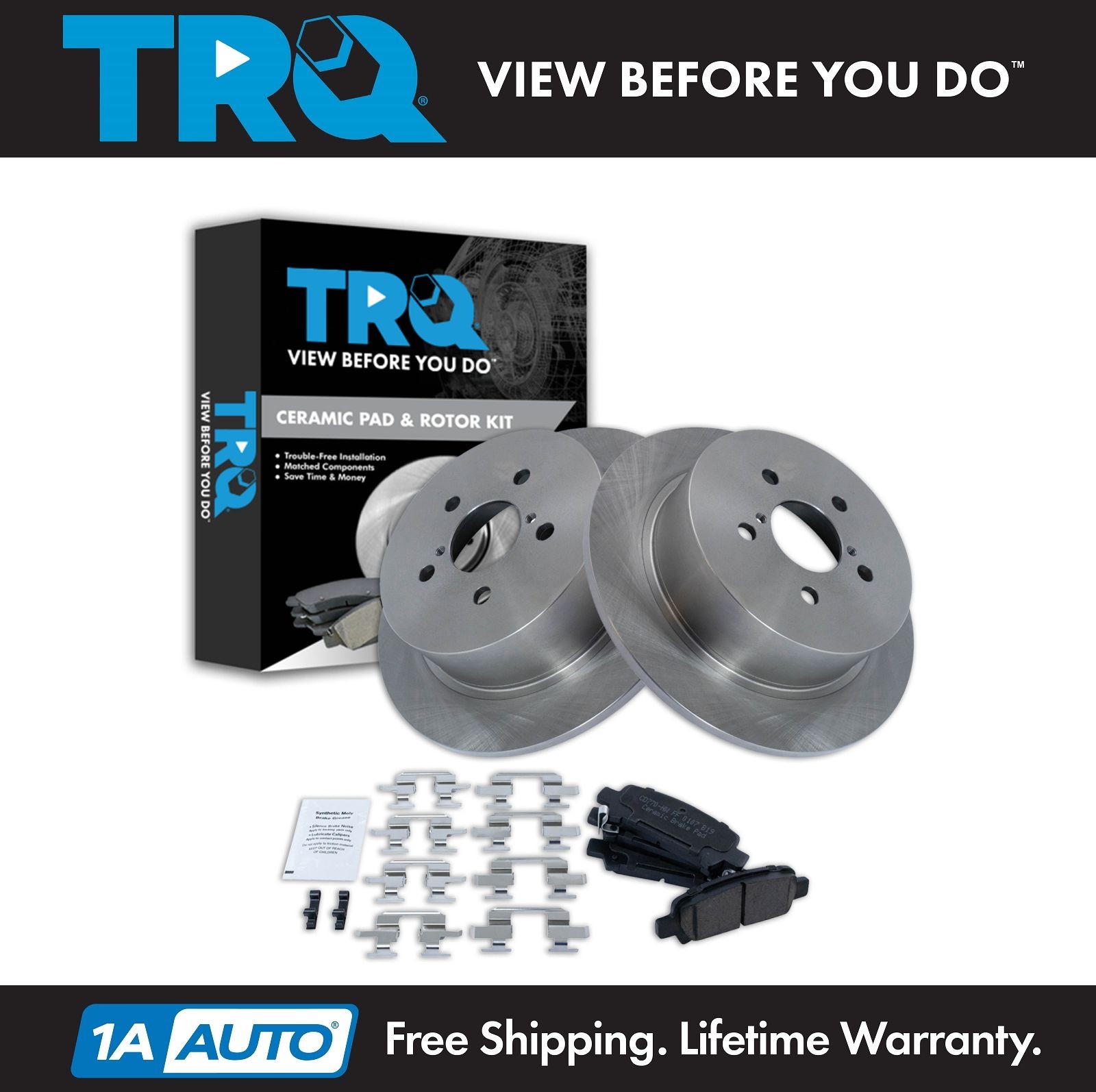 TRQ Rear Brake Pad & Rotor Kit Brake Rotor For 2005-2009 Subaru Legacy
