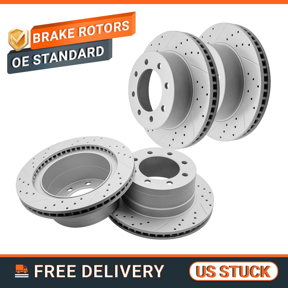 Front and Rear Drilled Slotted Disc Rotors for 2003 – 2008 Dodge Ram 2500 3500