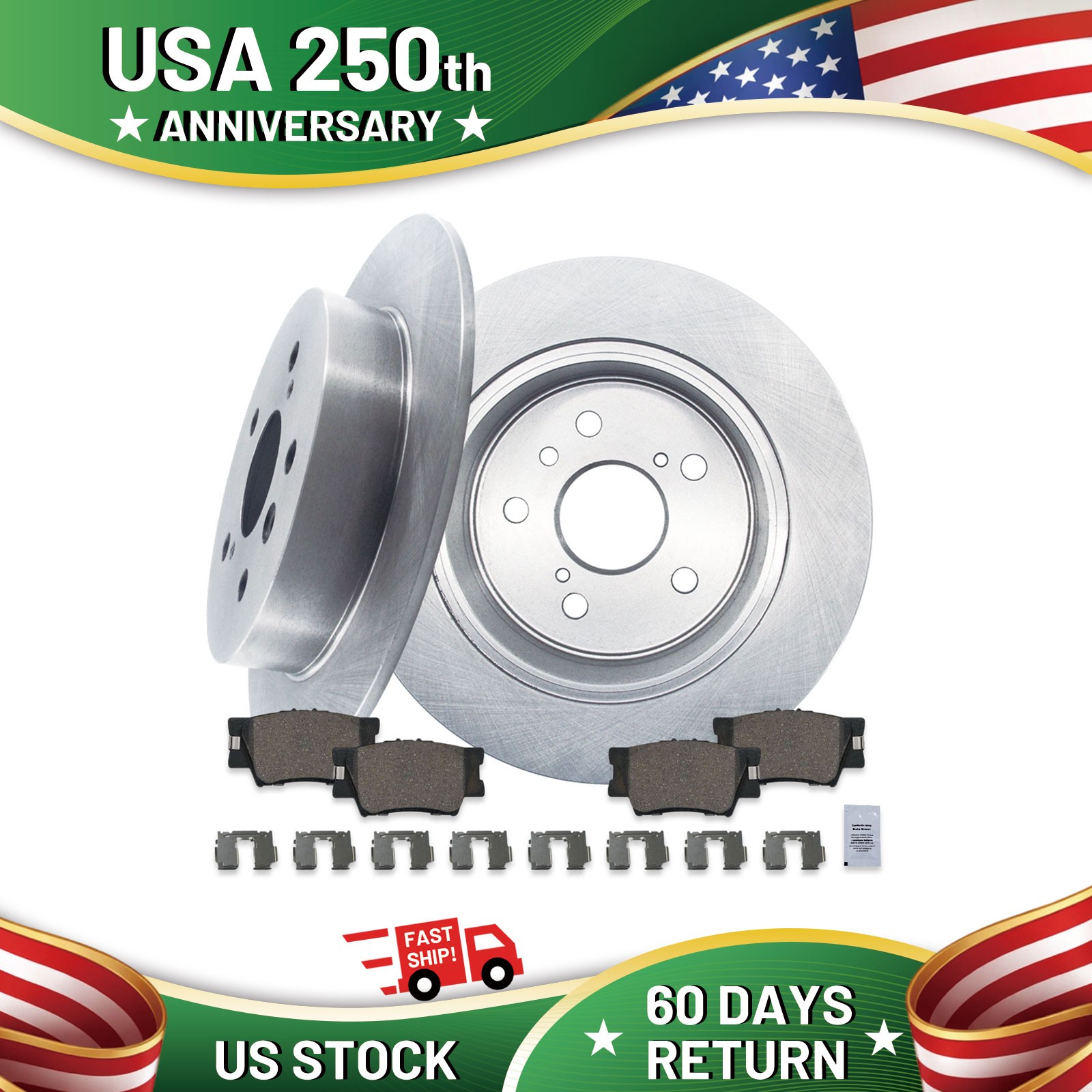 2007-2012 Lexus ES350 Toyota Camry Avalon Rear Ceramic Brake Pads and Rotors Kit