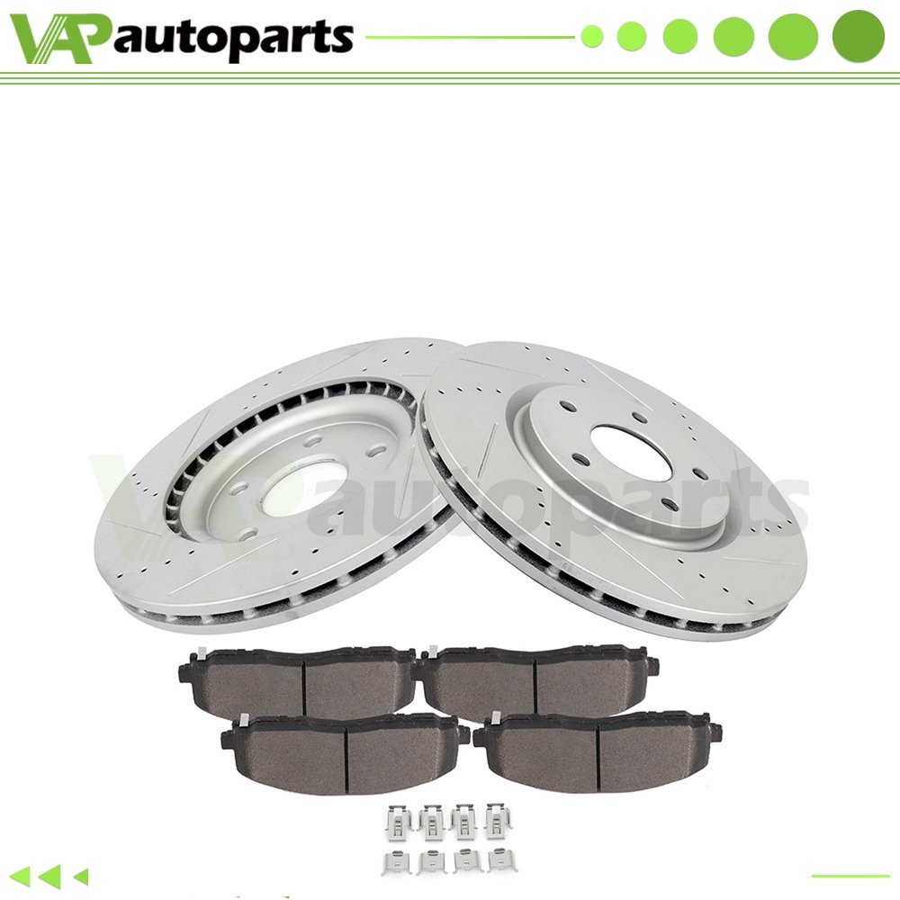 For Chrysler Town & Country 12-16 Front Drilled Brake Rotors and Ceramic Pads