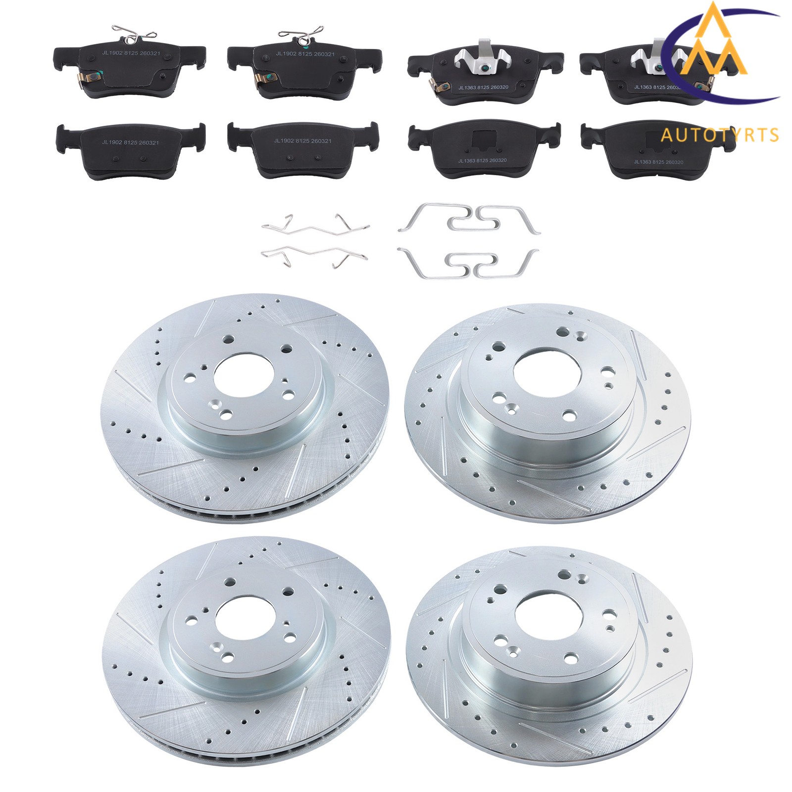 12pcs Front & Rear Left & Right Drilled Rotor & Brake Pad For Honda Accord 18-22