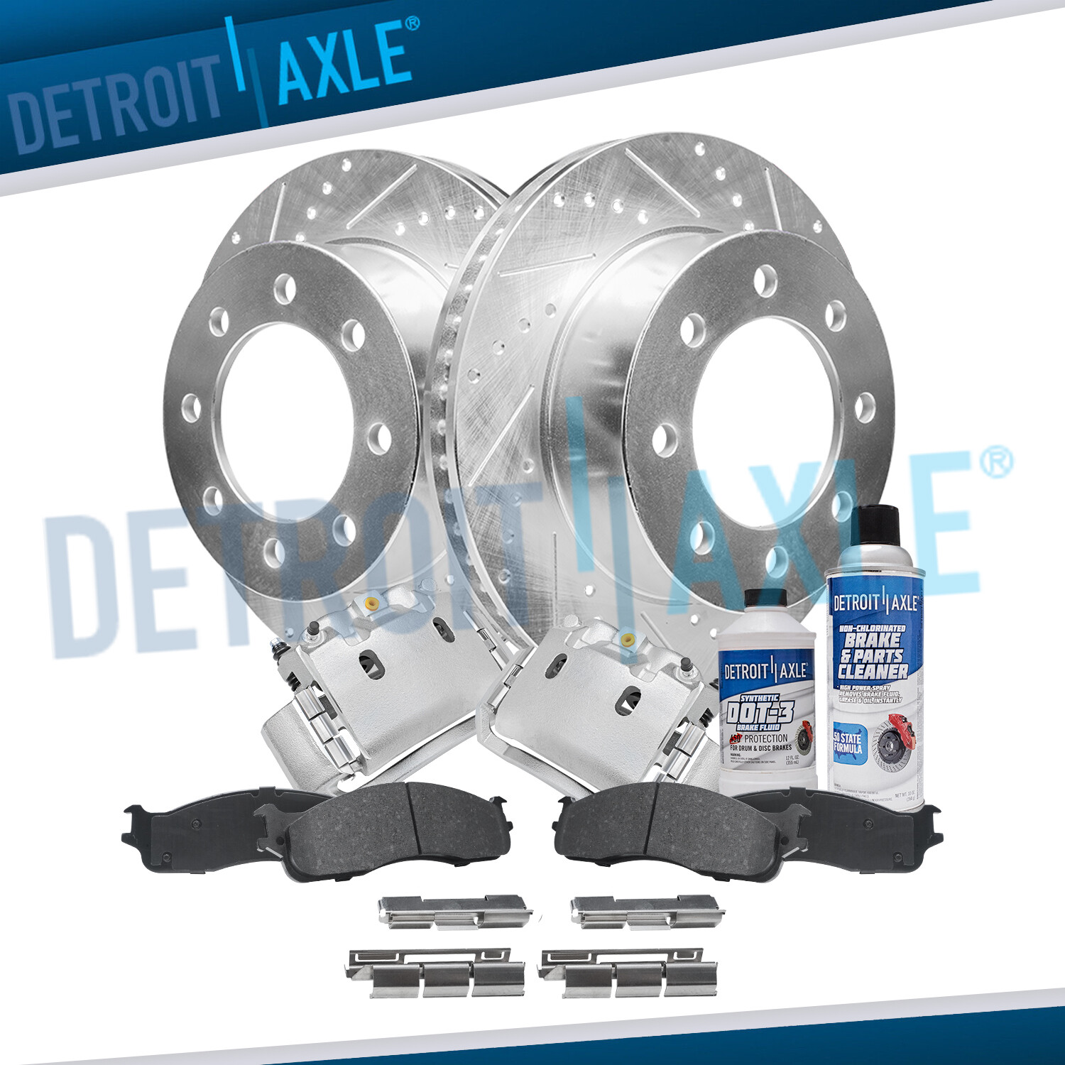 Front Drilled Rotors Calipers + Ceramic Brake Pads for Dodge Ram 1500 2500 3500