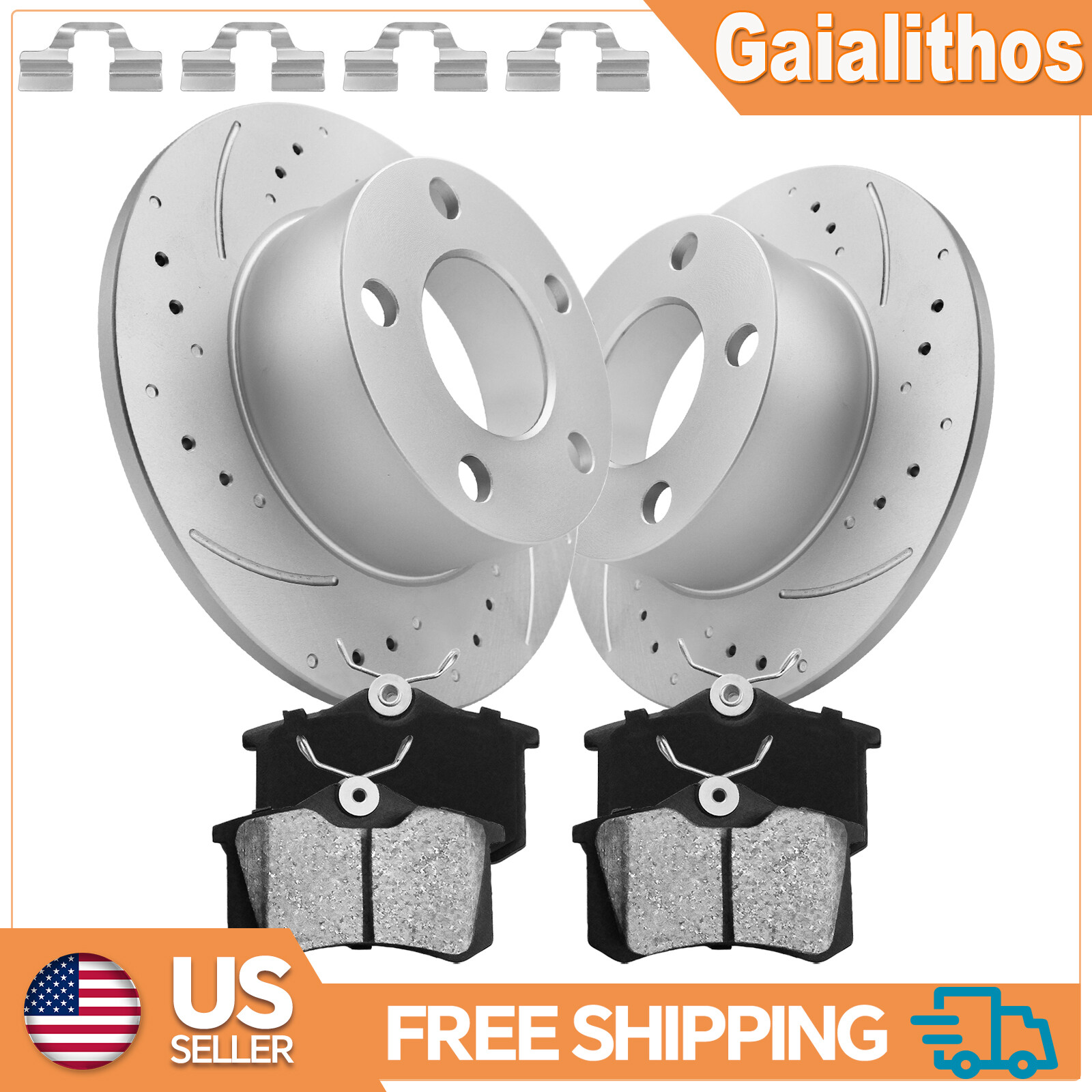 Rear Drilled Brake Rotors And Ceramic Pads Kit For Volkswagen Passat Audi A6