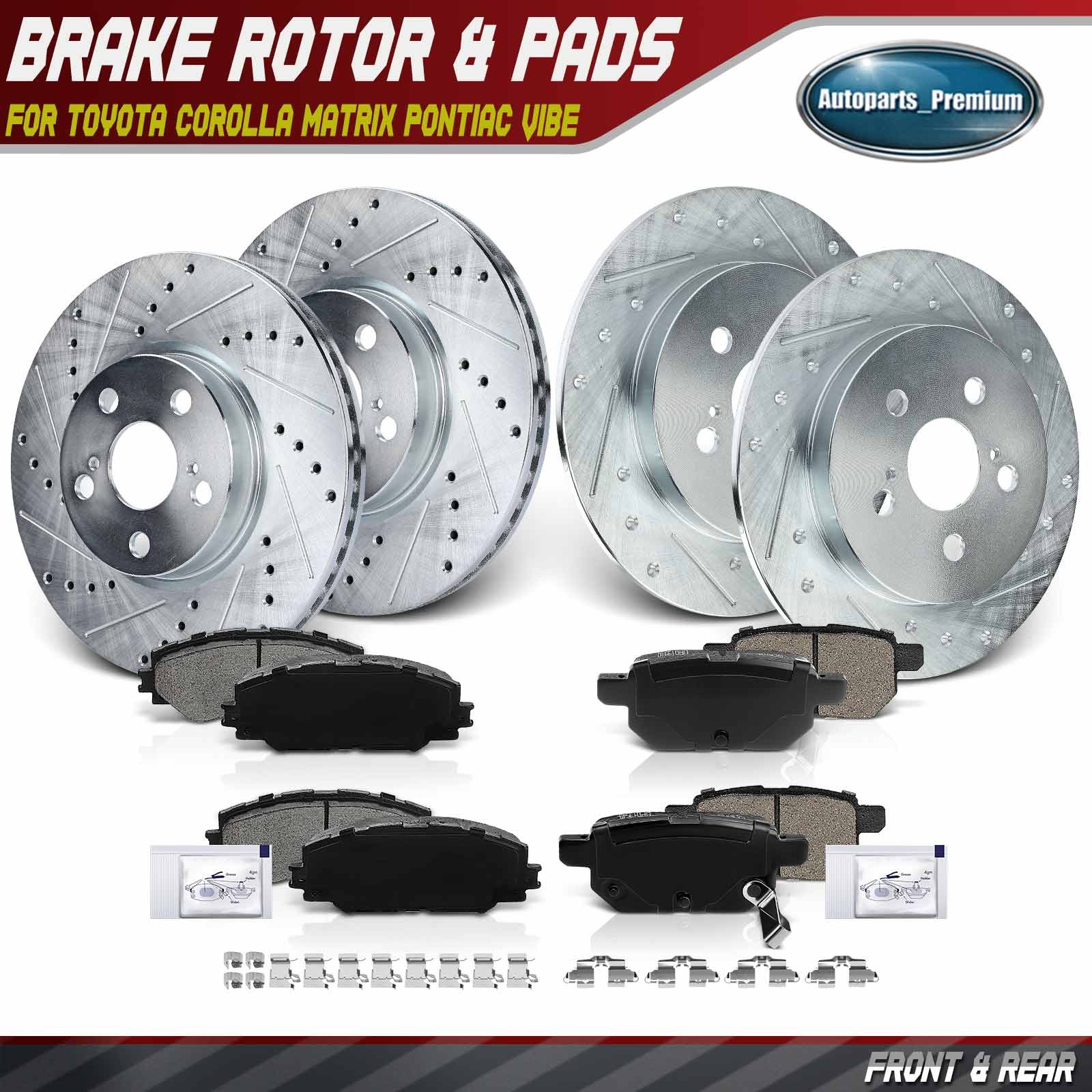12Pcs Front & Rear Drilled Brake Rotors & Brake Pads for Toyota Corolla Pontiac