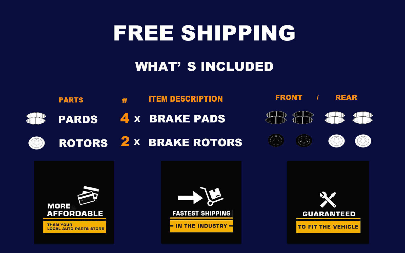 296mm Front Disc Brake Rotors + Ceramic Brake Pads for 2007 – 2016 Honda CR-V
