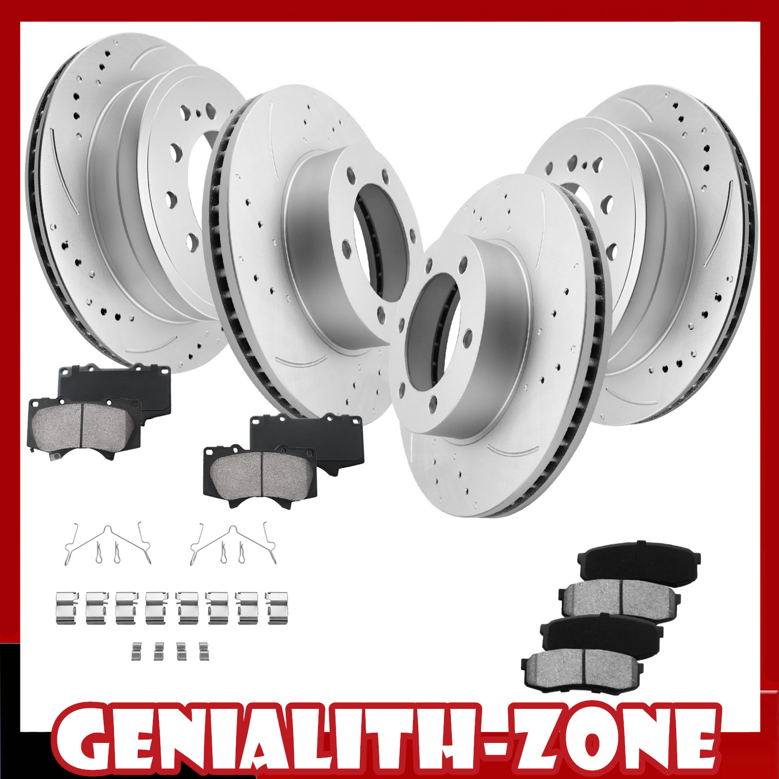 Front & Rear Drilled Rotors + Brake Ceramic Pads for Toyota Sequoia Brake Kit