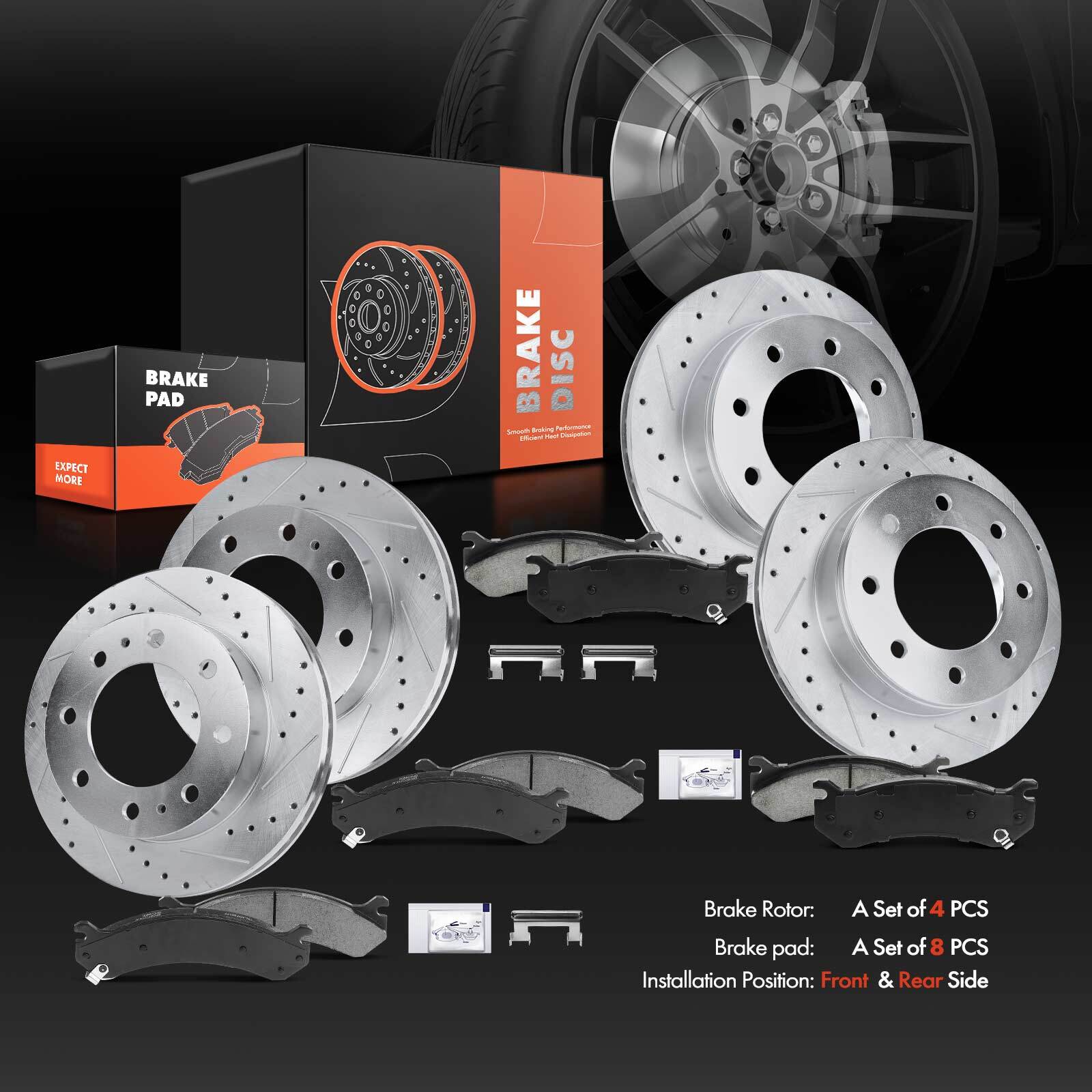 12Pcs Drilled Brake Rotor & Ceramic Pad for Chevrolet Silverado 2500 GMC Hummer