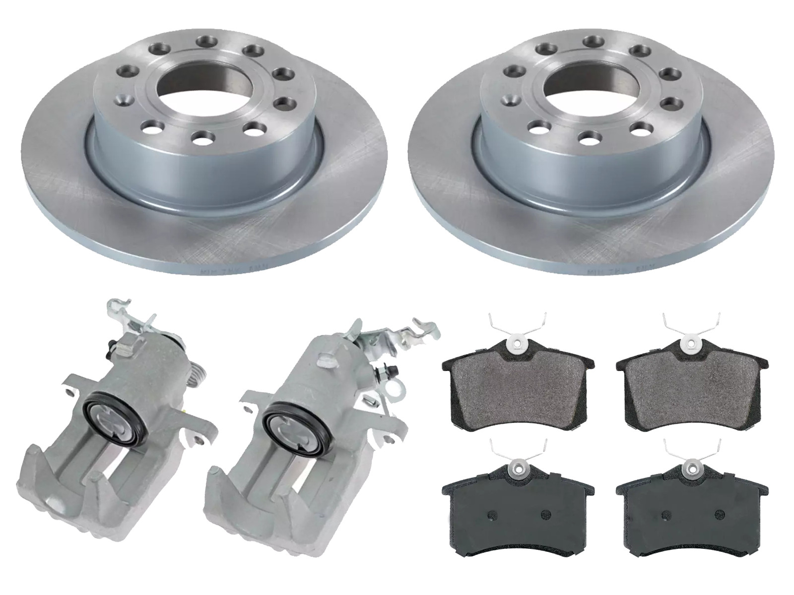 REAR LEFT RIGHT CALIPER SOLID BRAKE DISCS PADS PAD SET FOR AUDI SEAT SKODA VW