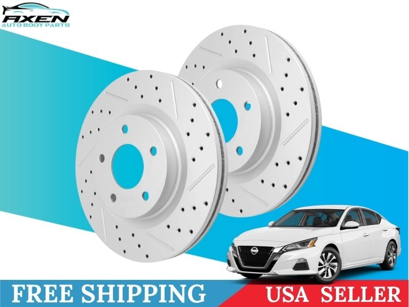Left & Right Front Drilled Slotted Brake Rotors Set For Nissan Altima 2013-2023