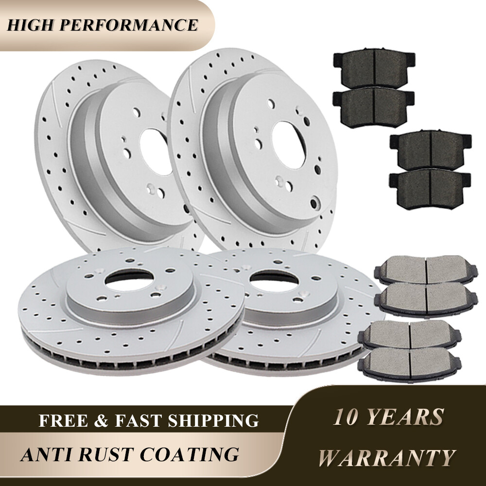 Front Rear Drilled Discs Rotors Ceramic Brake Pads for Honda CR-V Honda CR-V RDX