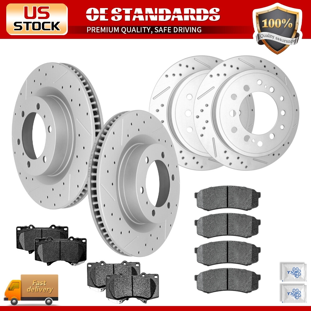 For Toyota 4Runner Lexus GX460 Front Rear Drilled Rotors Ceramic Brake Pads