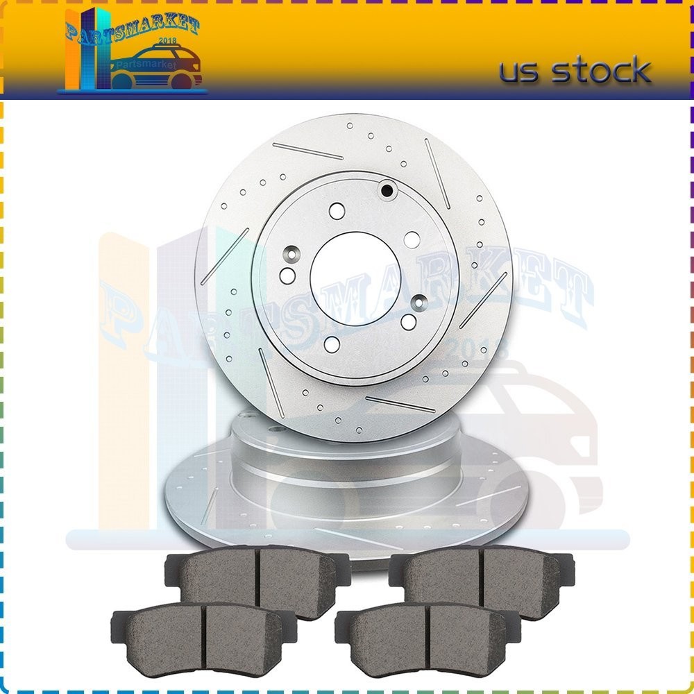 Rear Brake Disc Rotors & Ceramic Pads Fits 09 For Hyundai Azera 05-08 For Sonata