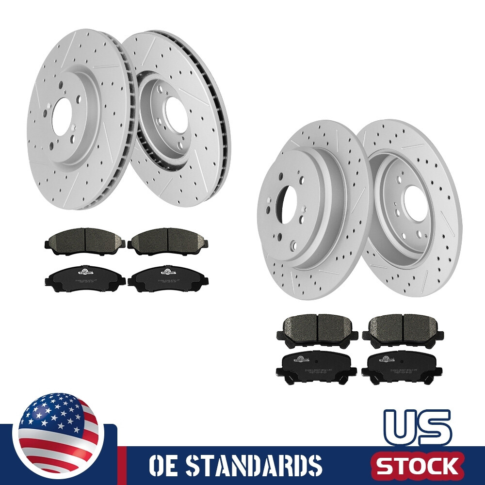 For Honda Pilot Acura MDX ZDX Front Rear Drilled Disc Rotors Ceramic Brake Pads