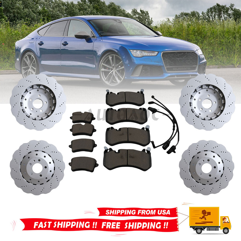 For 2014-2018 RS7 Set of Front & Rear Vented Drilled Dimpled Disc Brake Rotors