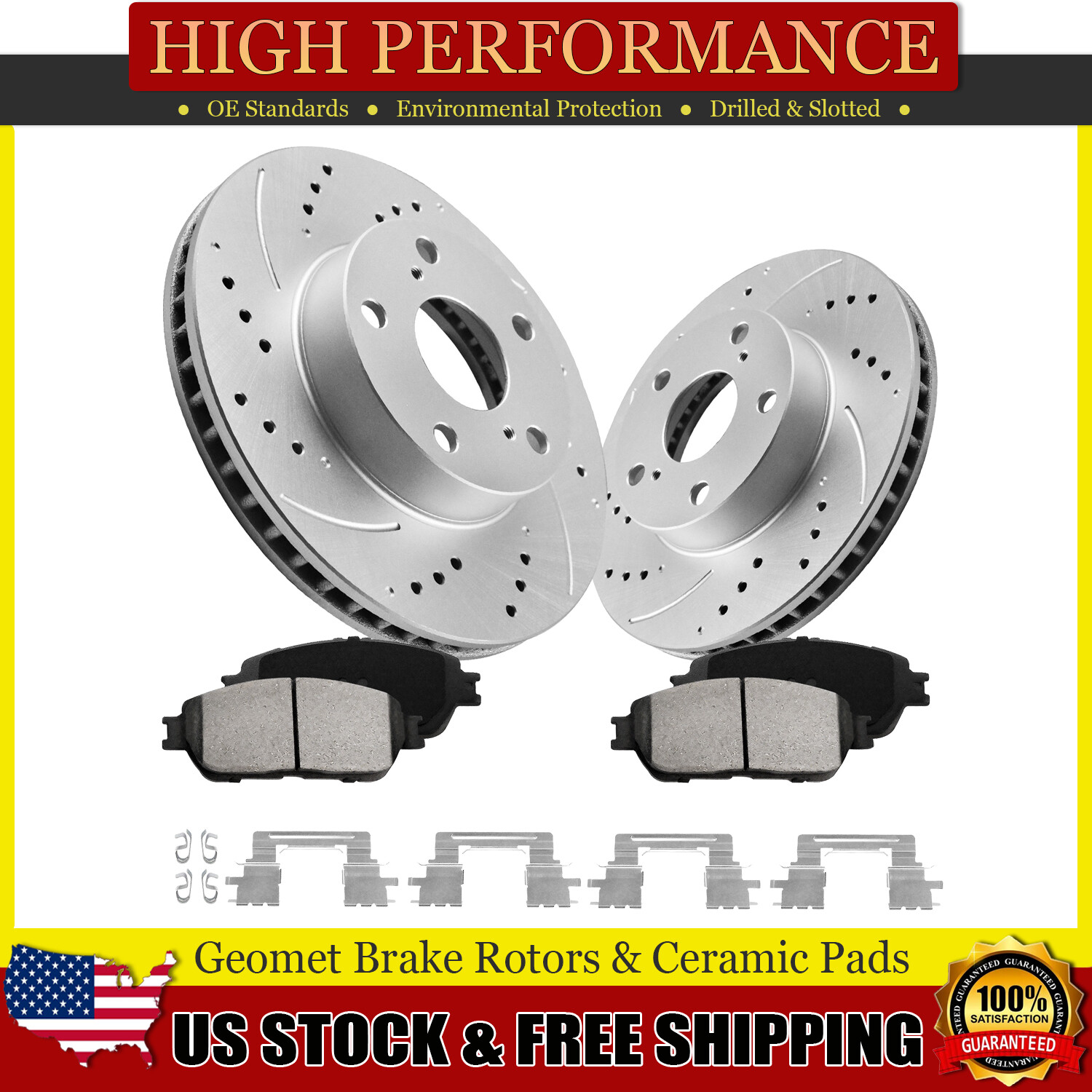5 Lug Front Drilled Disc Rotors Brake Pads Kit for 2005 – 2015 Toyota Tacoma