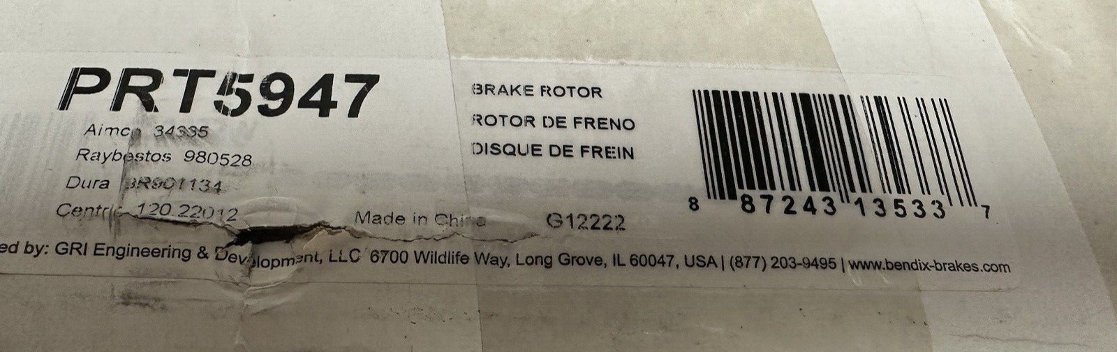 Disc Brake Rotor-Natural Rear Bendix PRT5947 New Open Box
